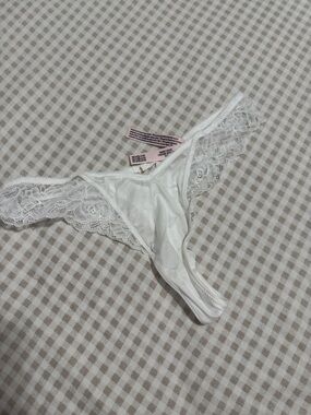 Victoria's Secret White Lace-Trim Satin Thong